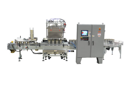 4 Head Automatic Net Weight Filling Machine with Lateral Container Transfer