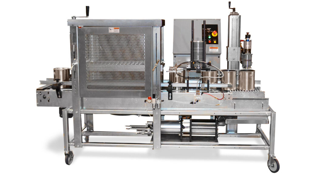 Semi-Automatic Volumetric Liquid Filler for Gallon Cans with Roller Closer