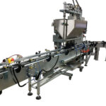 2-Head In-line Automatic Net Weight Filling & Closing Machine for 1/2 Pint to Gallon Containers with DFS Fill Cart