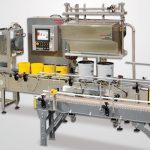 2 Head Automatic Filler for Metal Pails. Shown with Dual Metal Lid Closers and DFS Cart.
