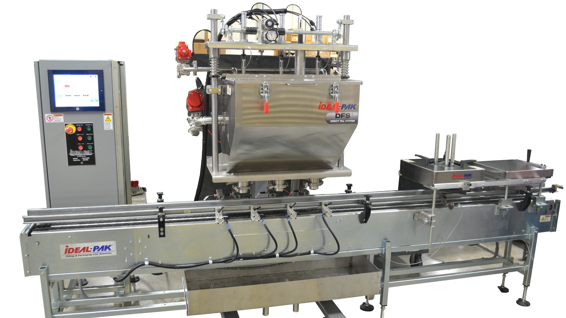 3-head filling machine with DFS Cart for Pint to Gallon Cans.