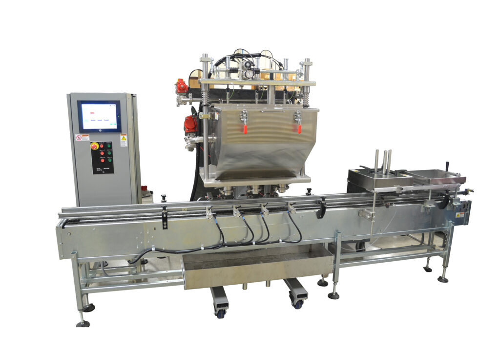 3-head filling machine with DFS Cart for Pint to Gallon Cans.