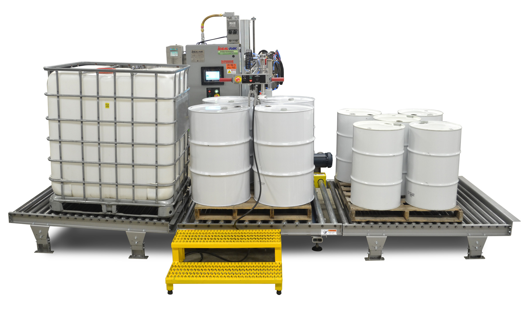 Inside Fill Semi-automatic net weight liquid filler for Totes and drums with optional Ground Interlock