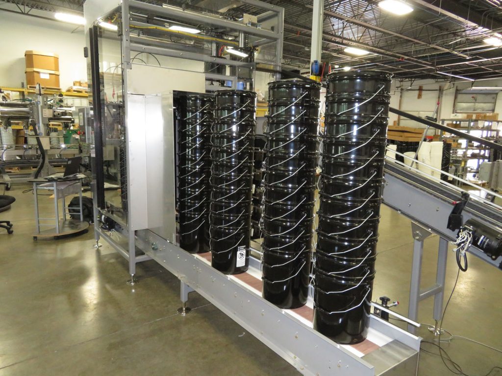 Automatic Pail Denester with stacked pails