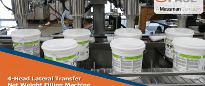 The IDEAL PASE 4-Head Lateral Transfer Net Weight Filling Machine for 1 & 2 Gallon Plastic Pails